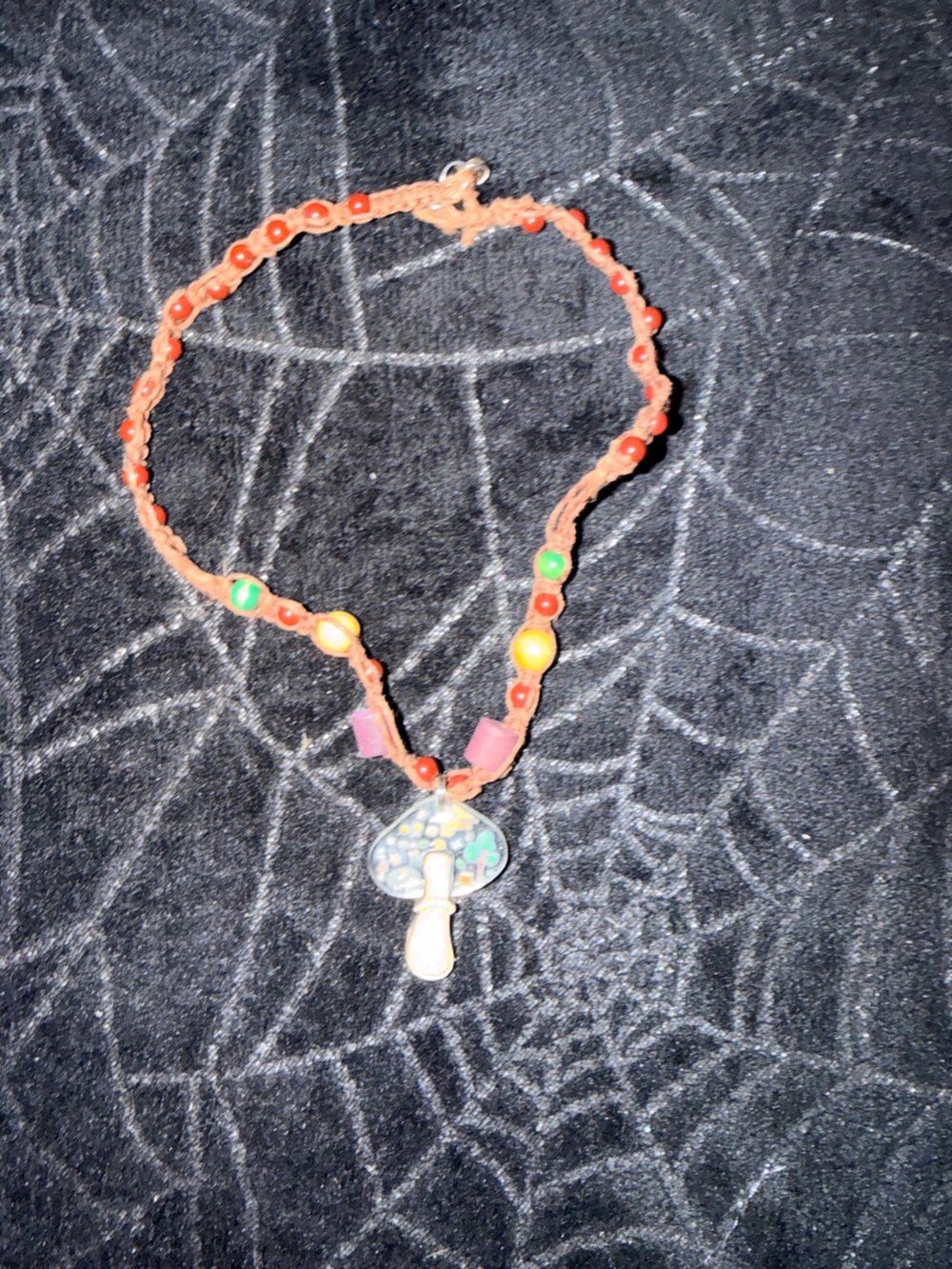 Bohemian Red Beaded Mushroom Pendant Necklace